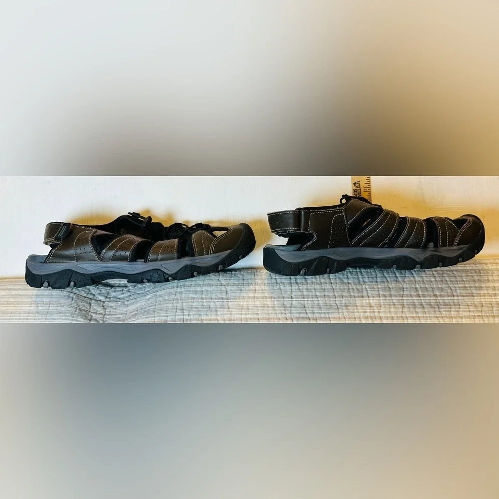 Eddie Bauer Stewart Men’s Sz12M Hiking Sport Sandals Brown Leather Trail Outdoor